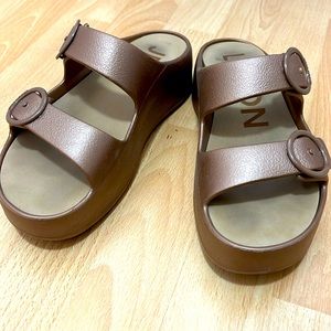 🍋Lemon Jelly Double strap Platform sandals,copper brown,EU 38/US 7.5